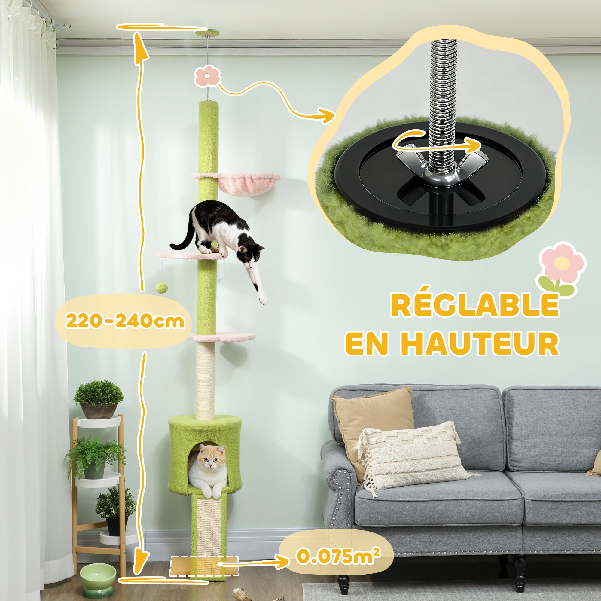 Arbre à chats réglable 220-240 cm