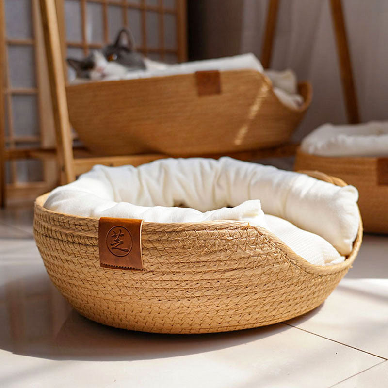 Panier en rotin rond pour chat