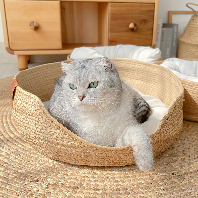 Panier en rotin rond pour chat