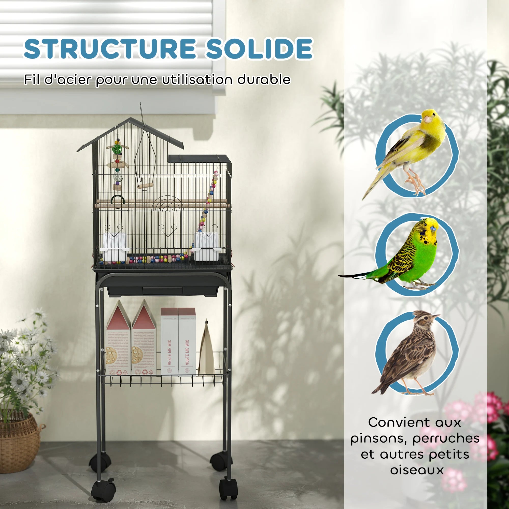 Cage sur support haut roulant