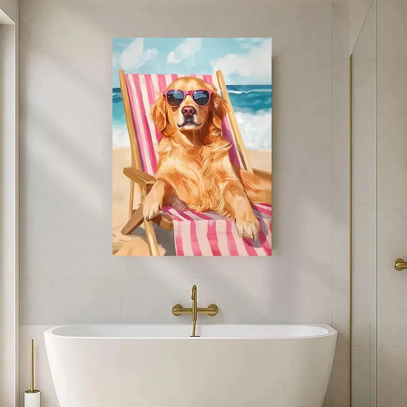 Toile chien à la plage