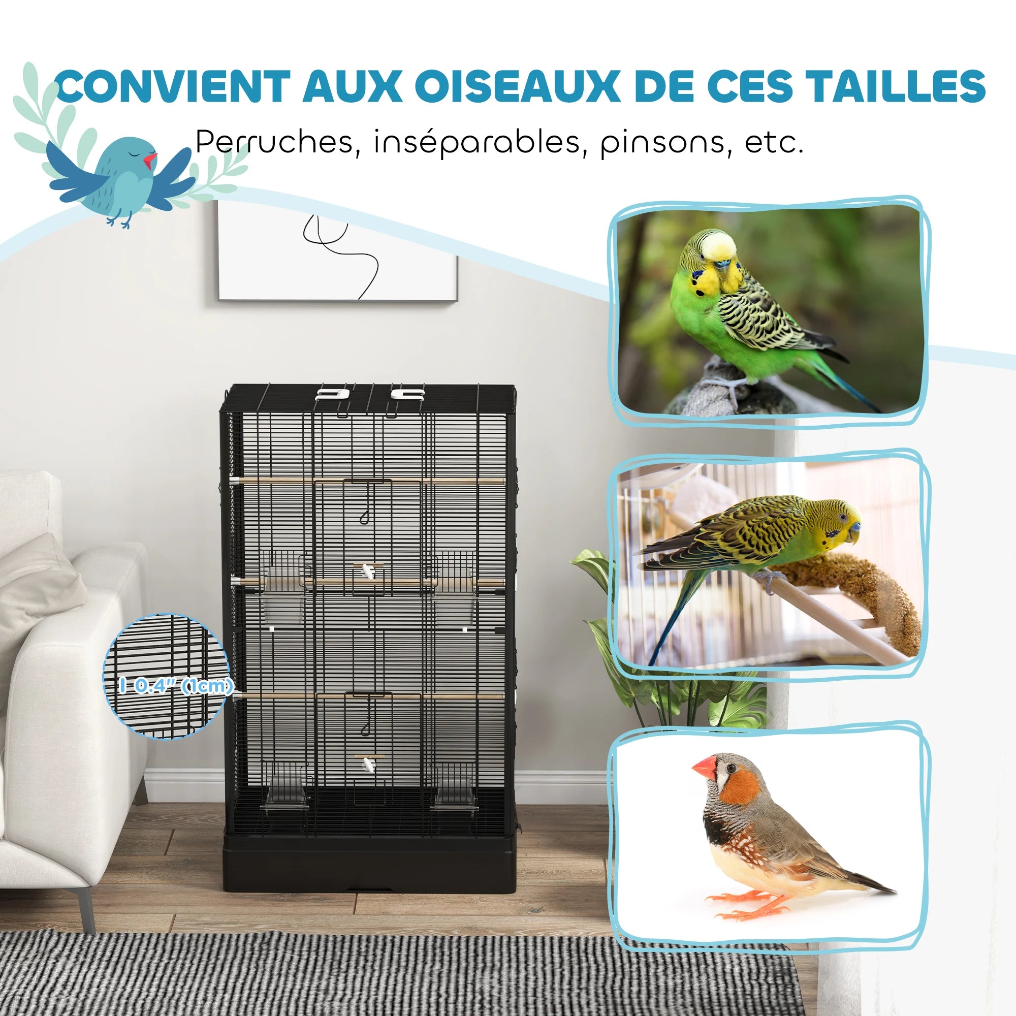 Volière haute à oiseaux noir