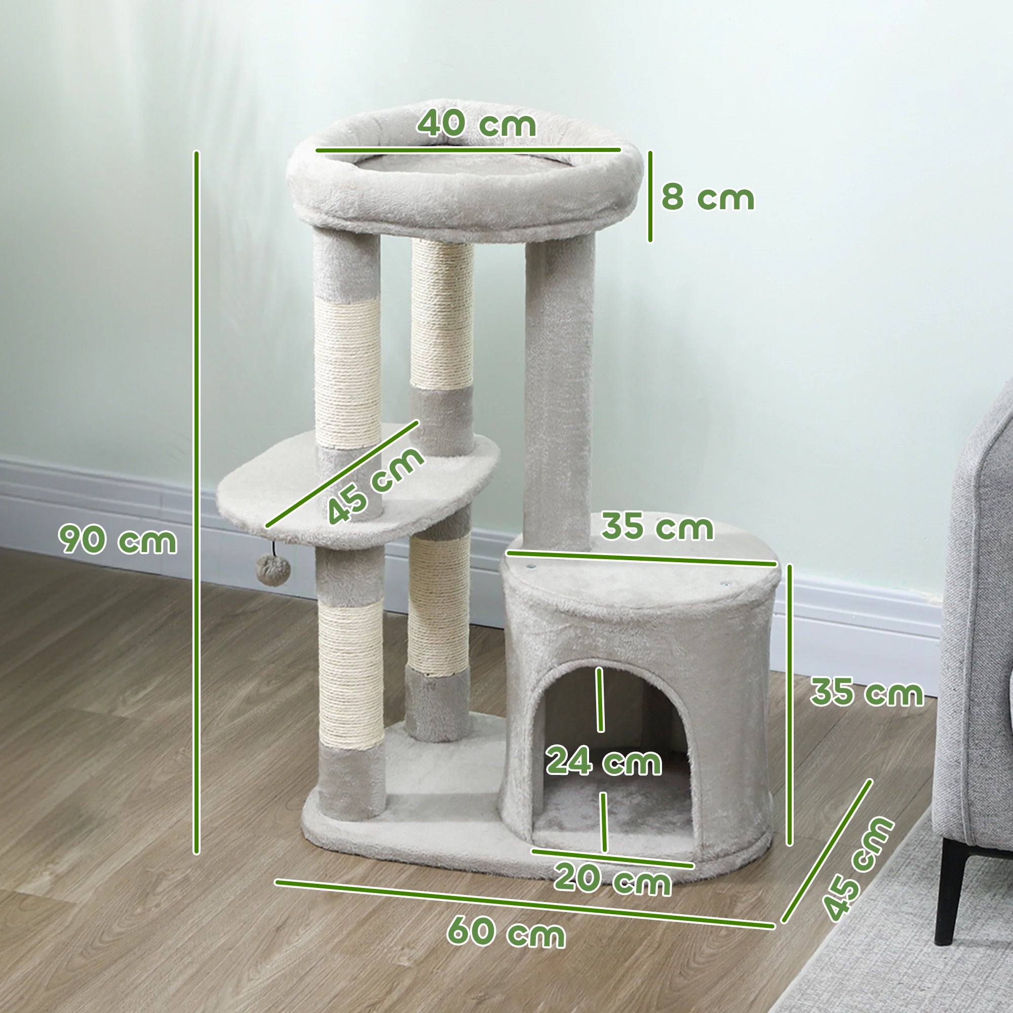 Arbre à chats 90 cm niche ronde