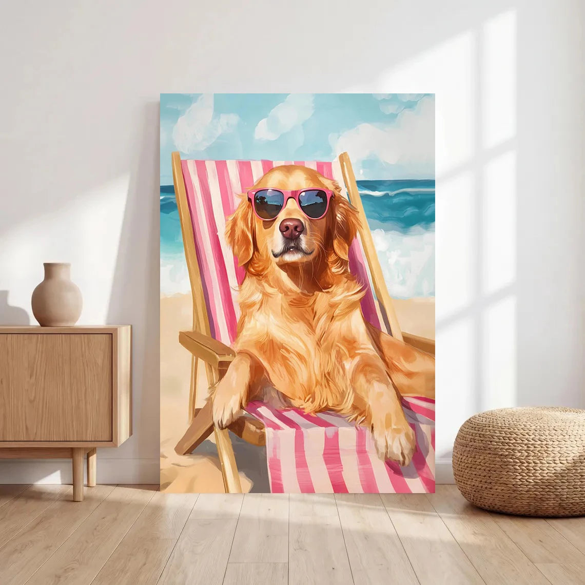 Toile chien à la plage