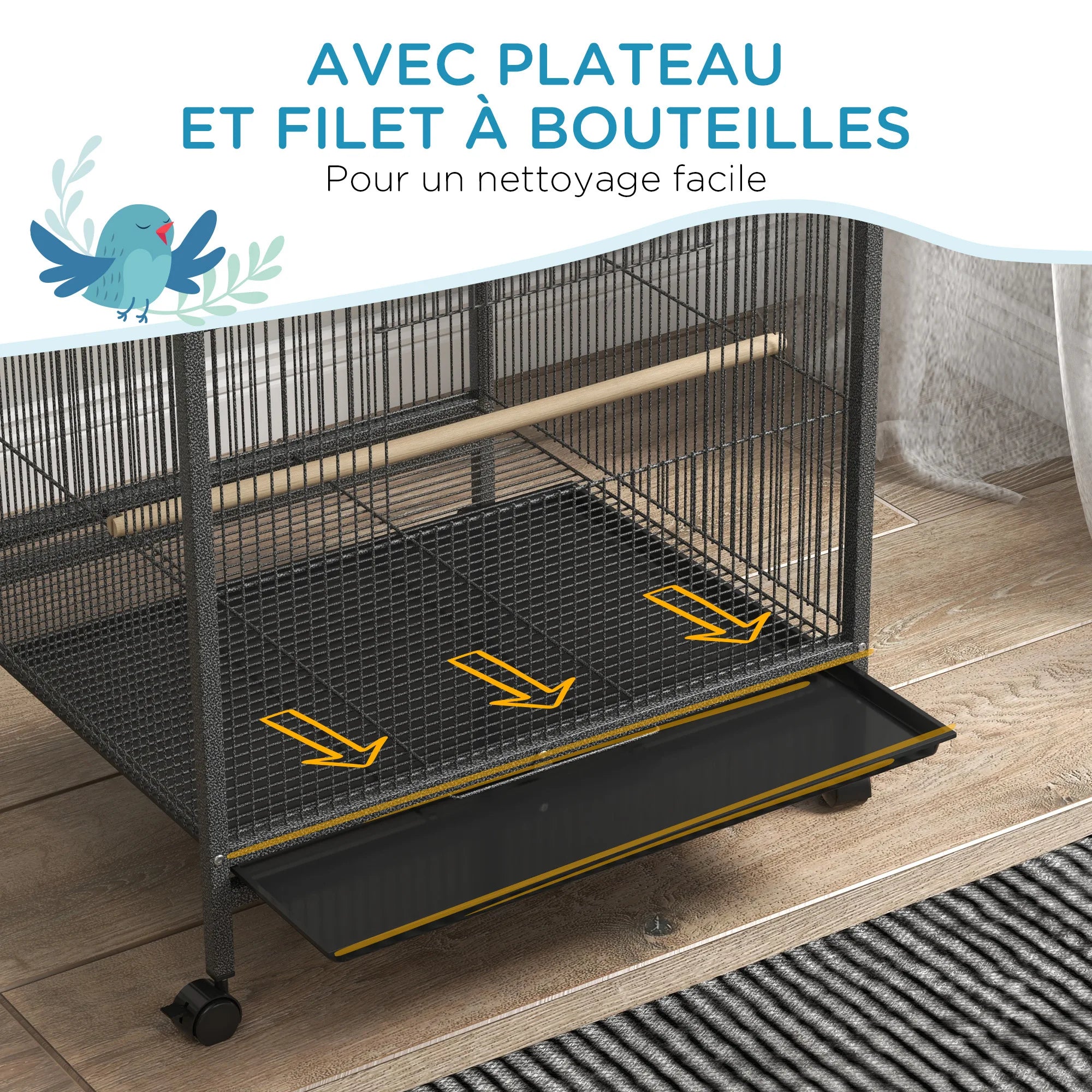 Cage sur pied, à roulettes