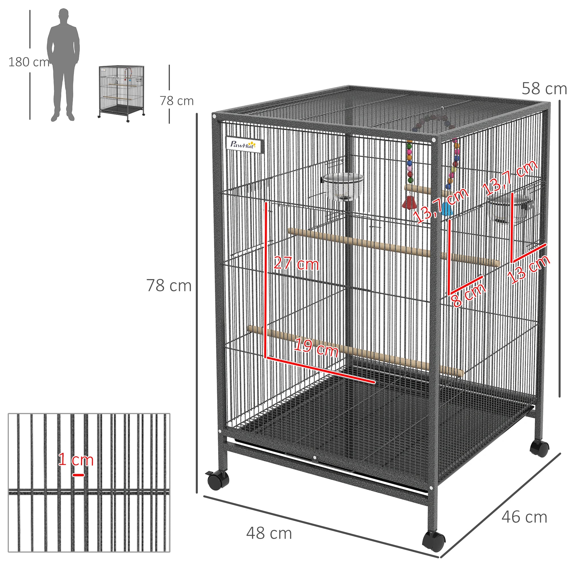 Cage sur pied, à roulettes