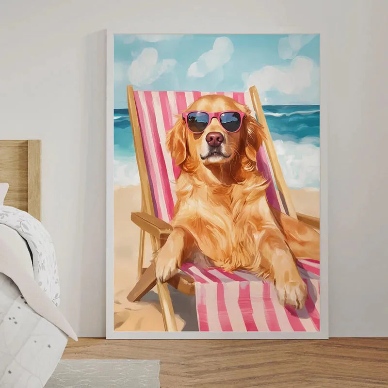 Toile chien à la plage