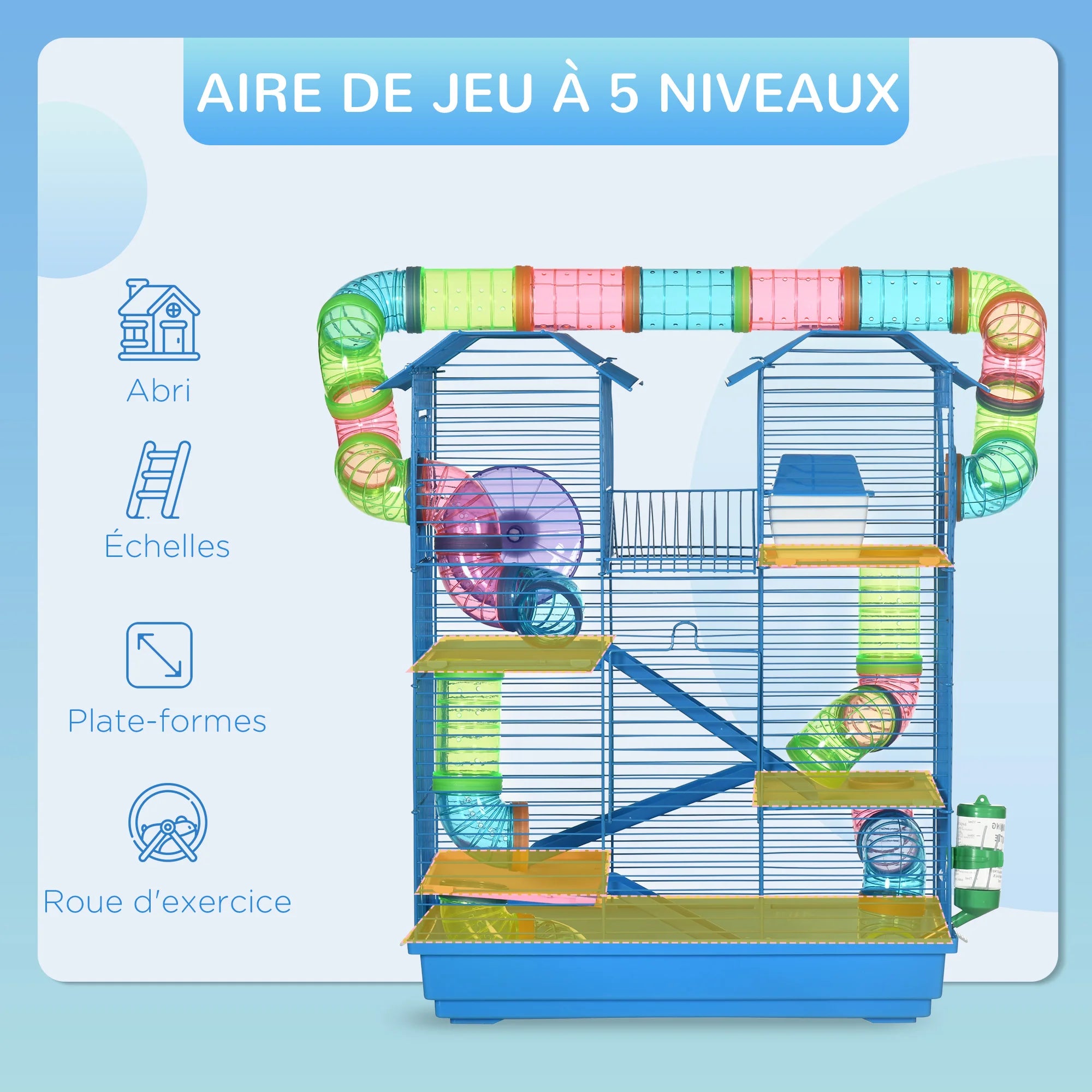 Cage bleue 5 niveaux équipée