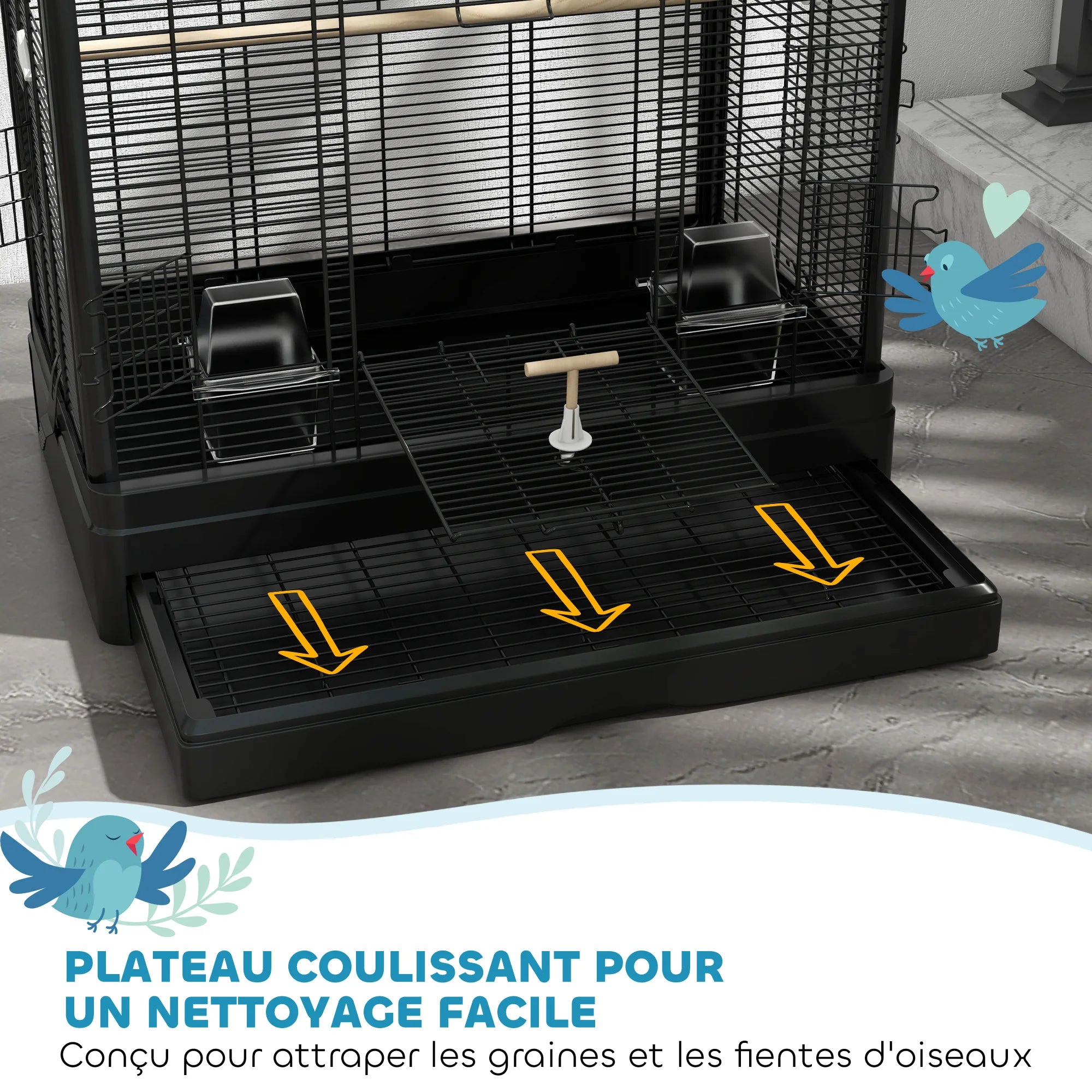 Volière haute à oiseaux noir