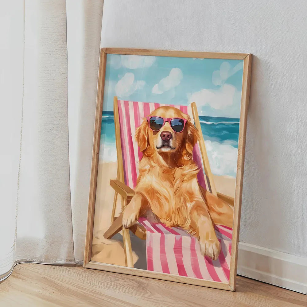 Toile chien à la plage