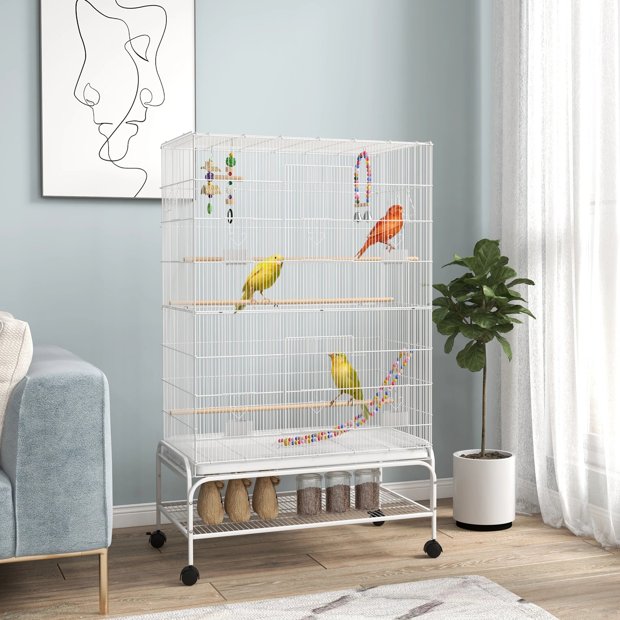 Cage blanche haute pour perroquet