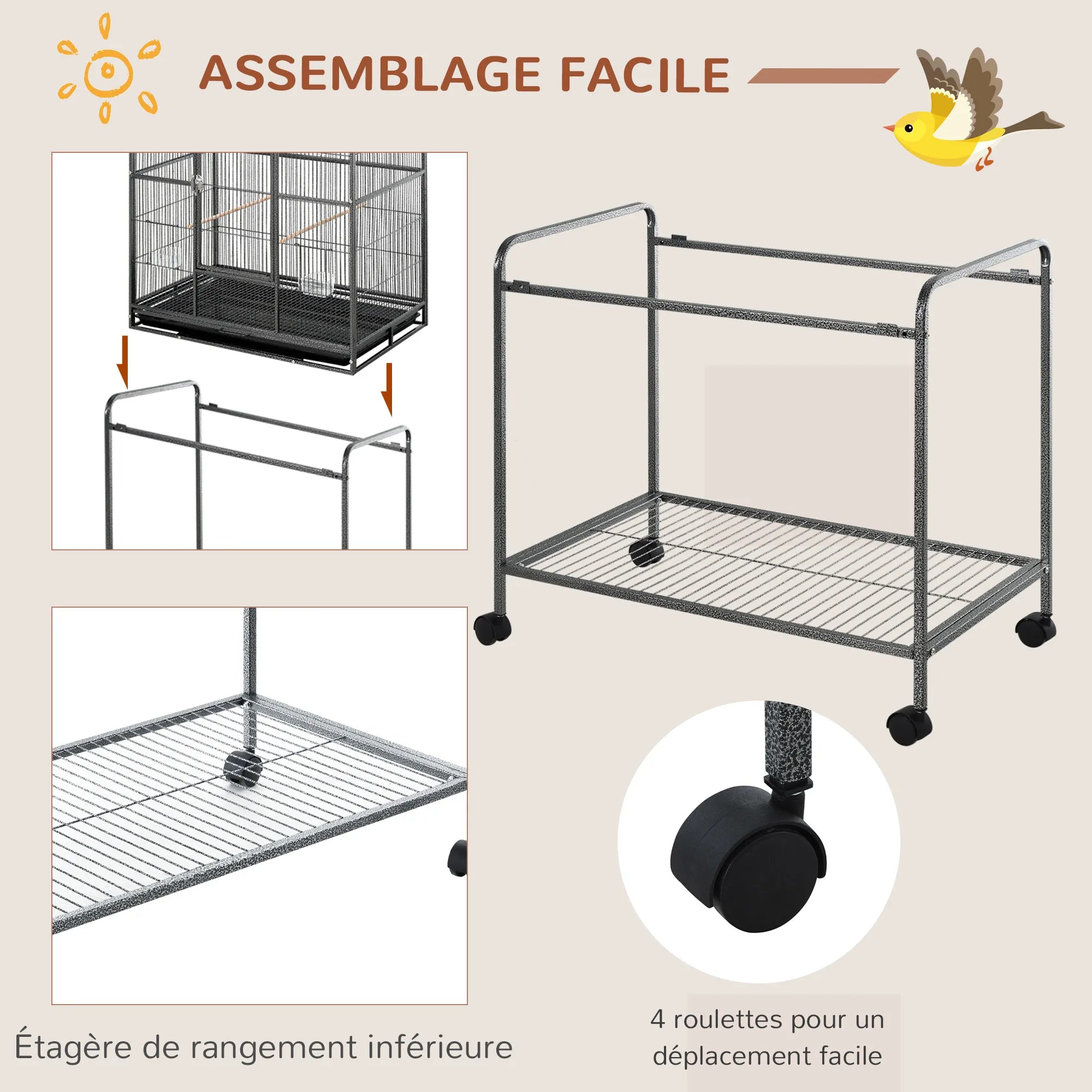 Cage à Perroquet support roulant