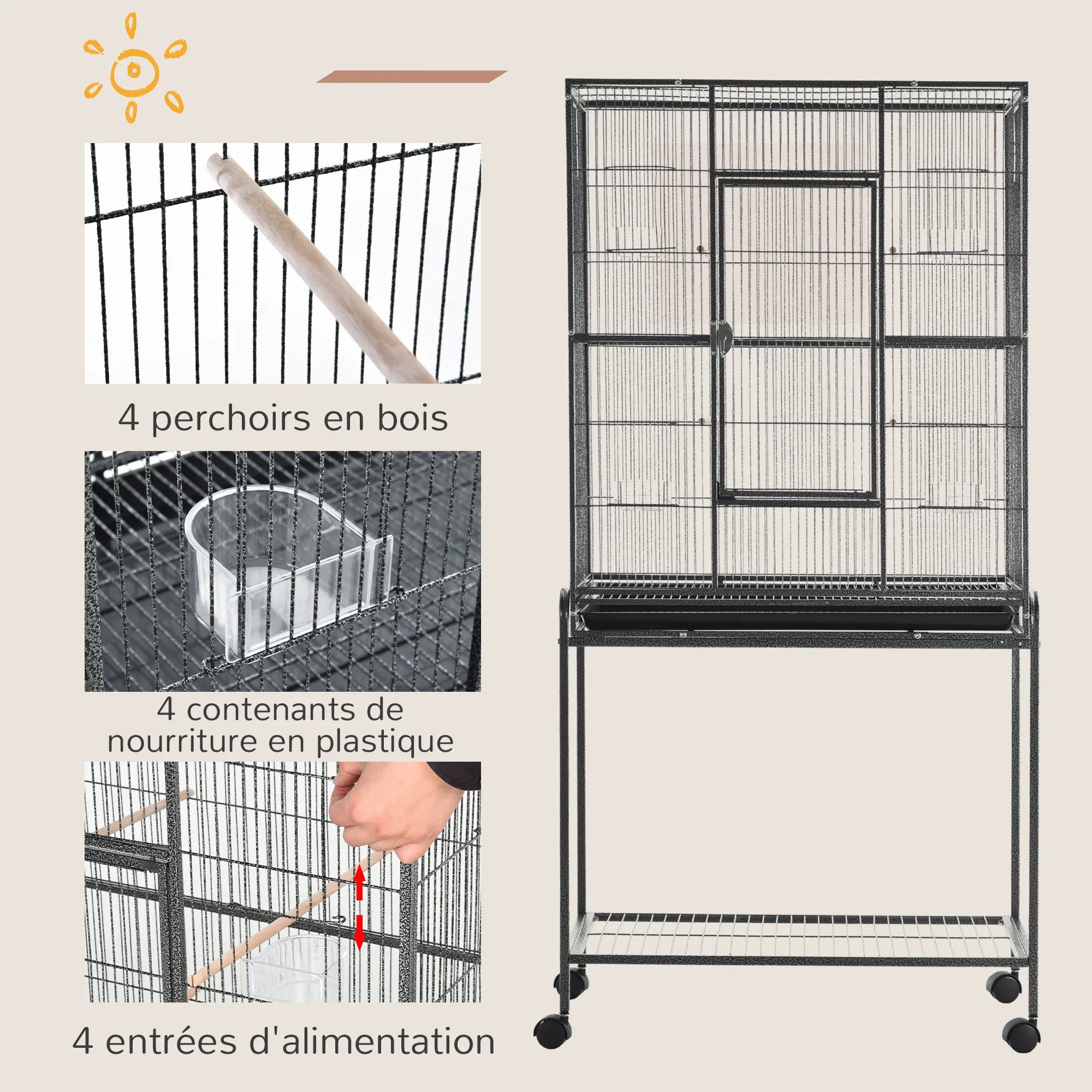 Cage à Perroquet support roulant