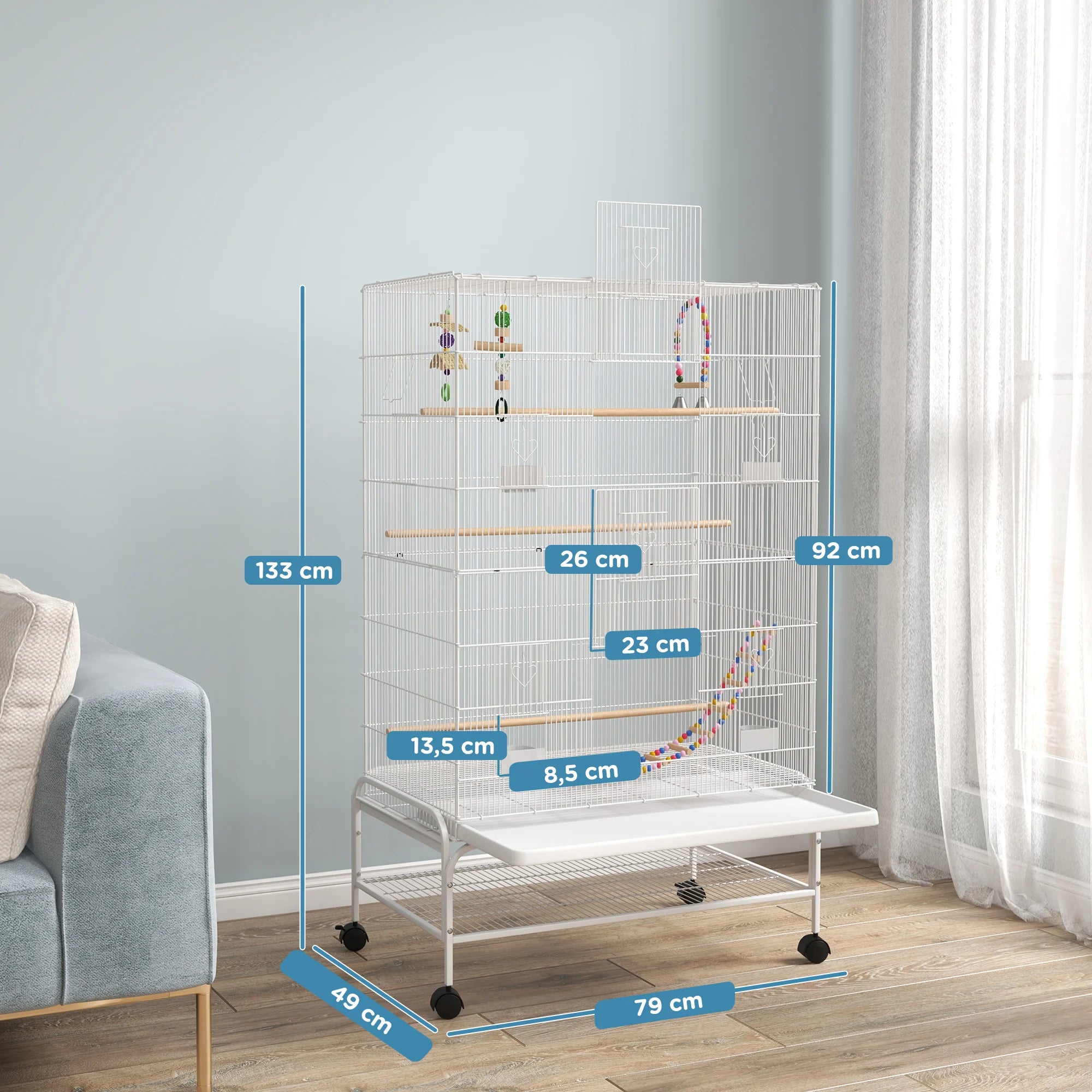 Cage blanche haute pour perroquet