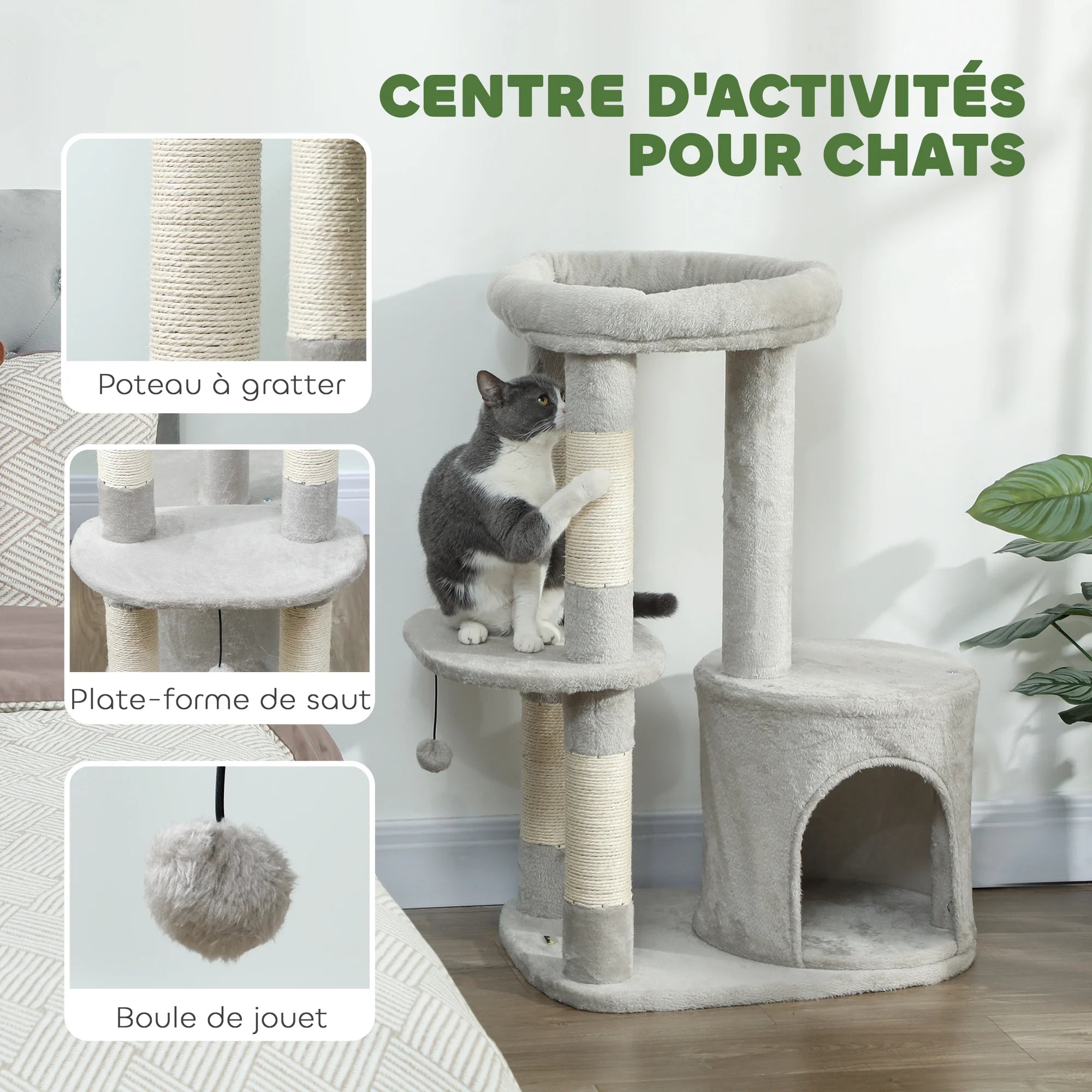 Arbre à chats 90 cm niche ronde