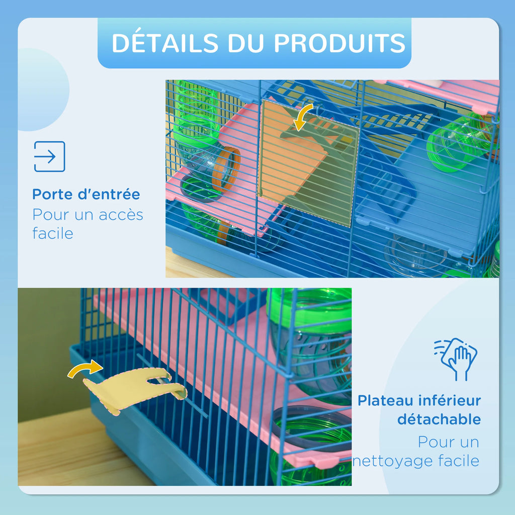 Cage bleue 5 niveaux équipée