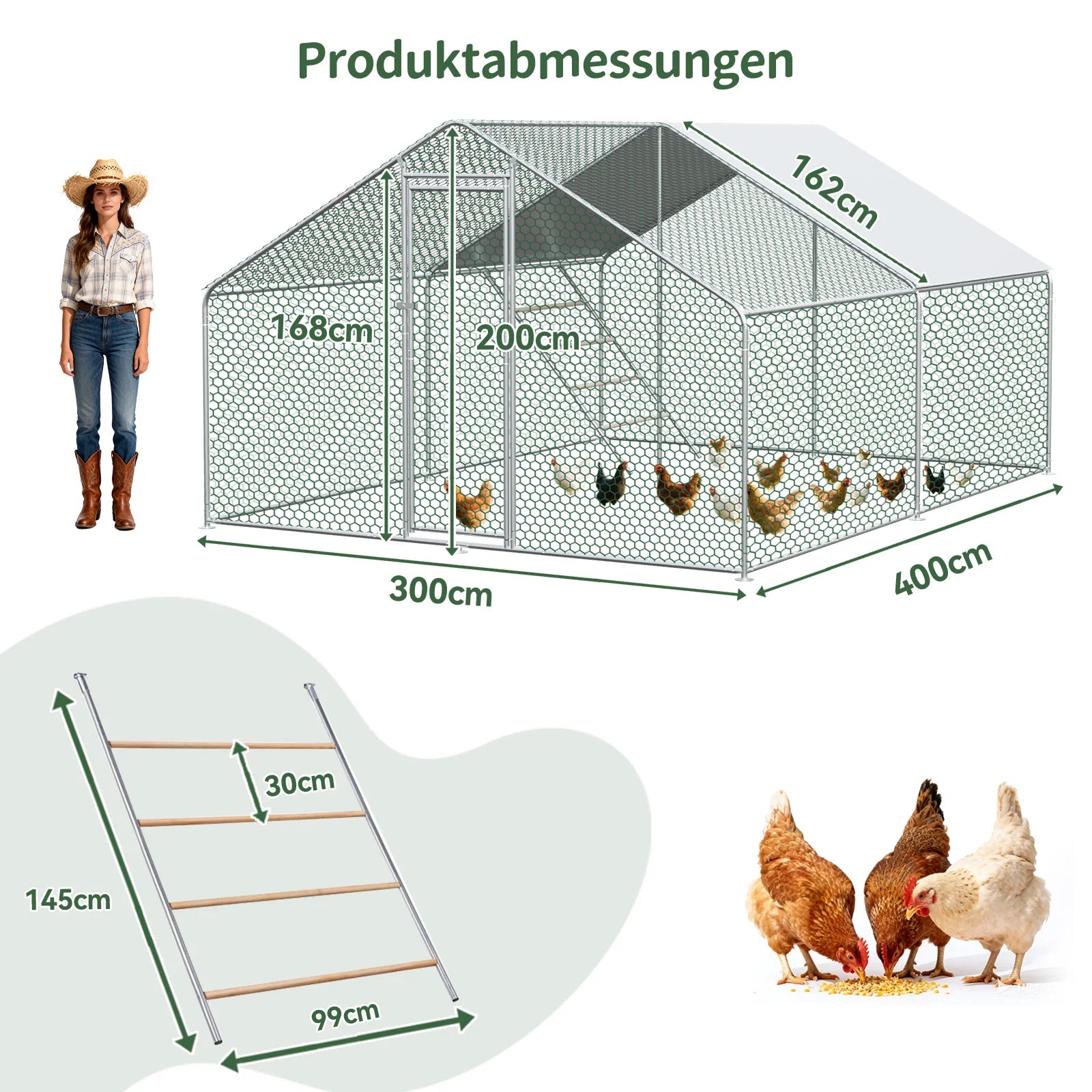 Enclos à poules XXL 3x4x2m