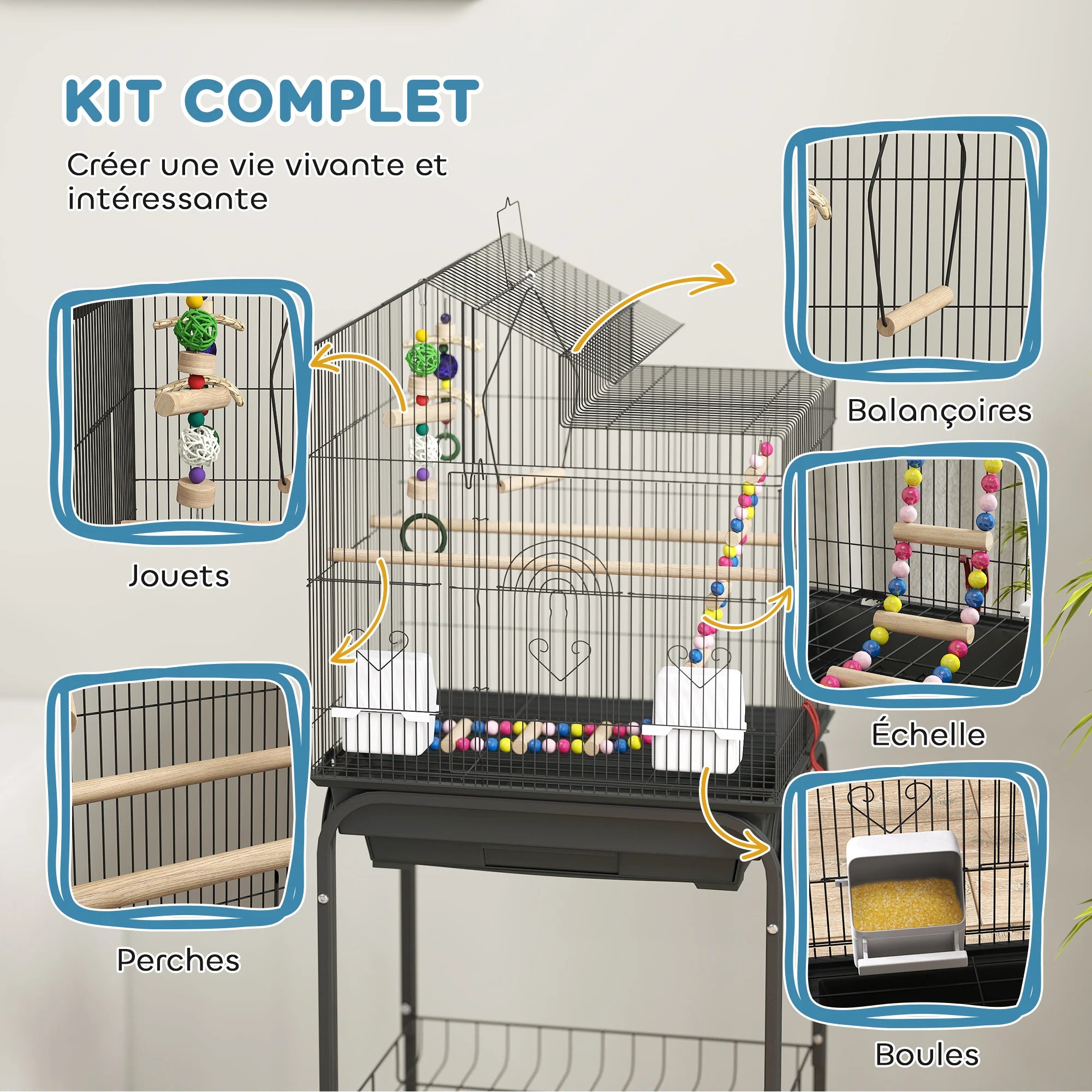 Cage sur support haut roulant