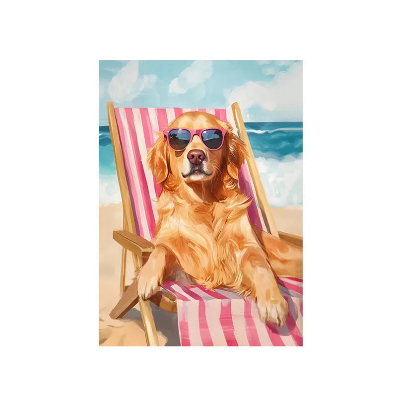 Toile chien à la plage