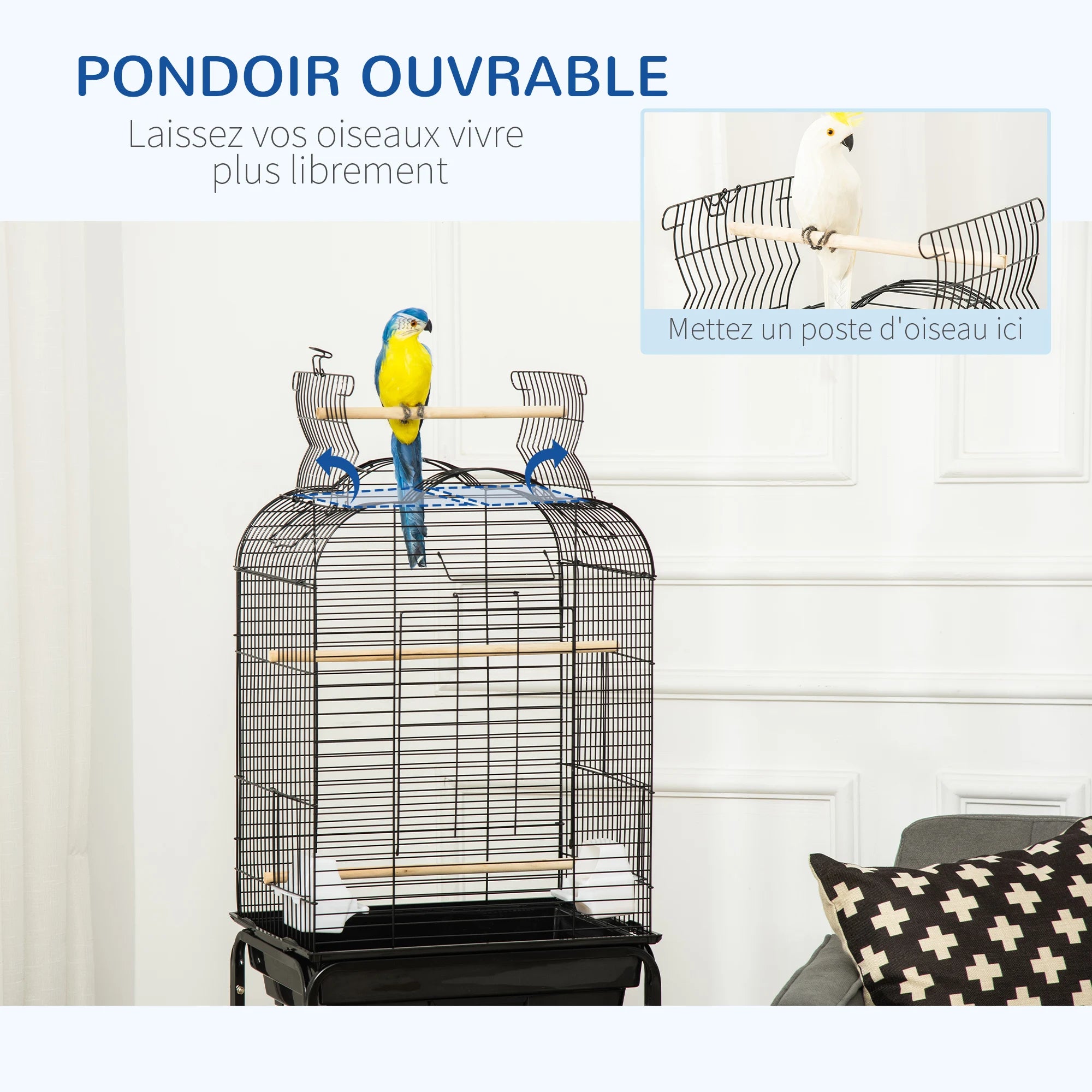 Cage toit ouvrant support roulant