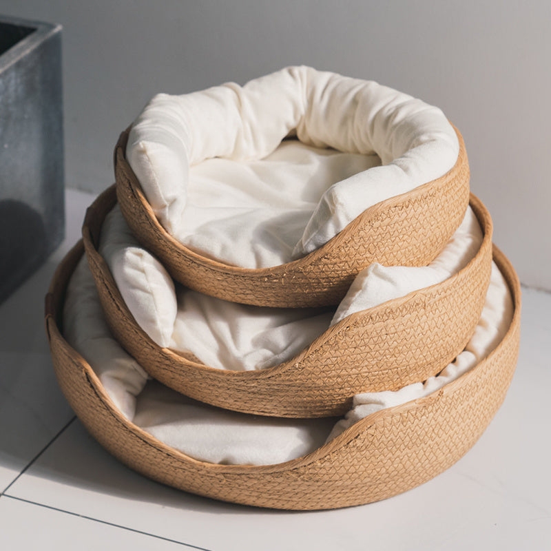 Panier en rotin rond pour chat
